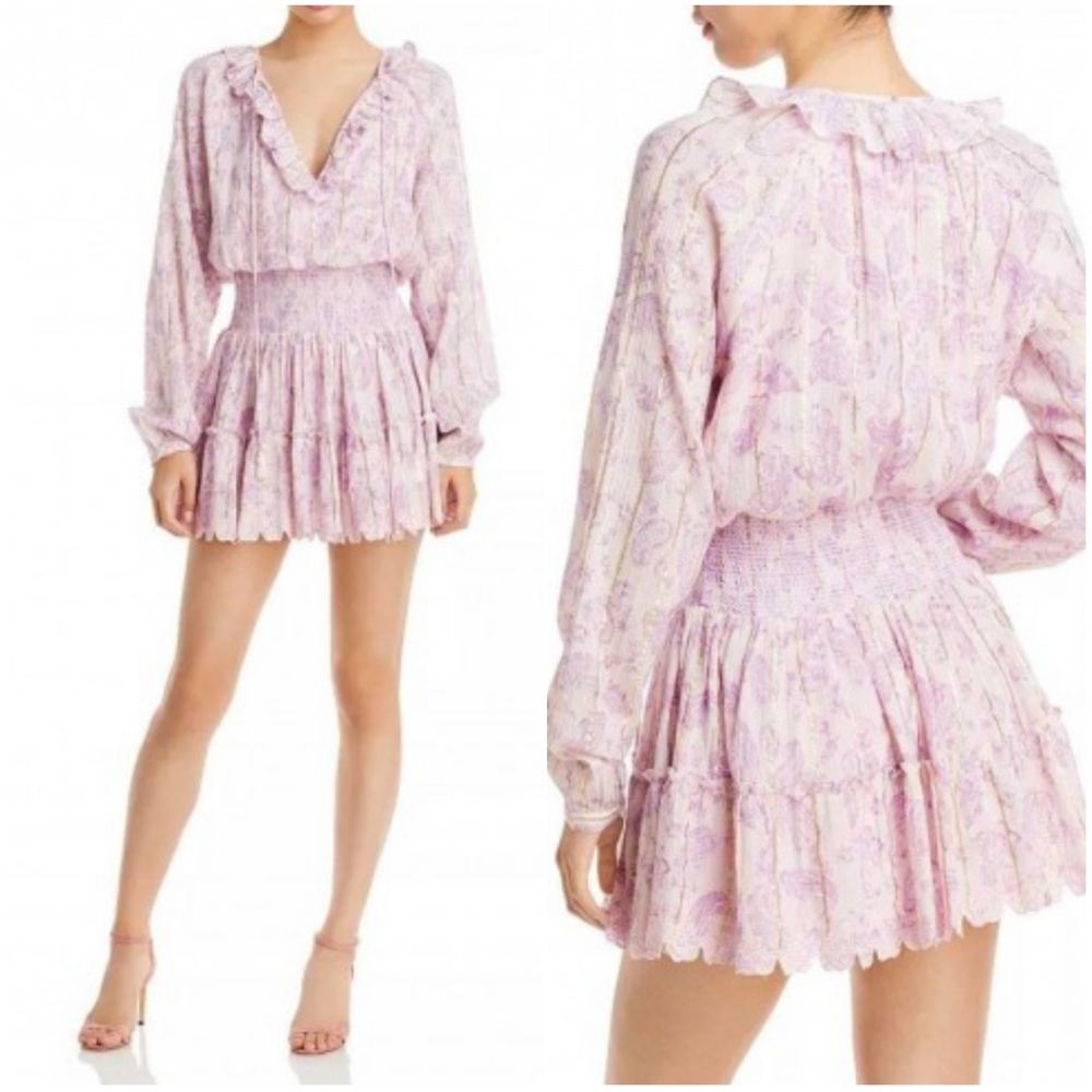 House of Harlow 1960 Lilac Paisley Mini Dress Small Boho NWT